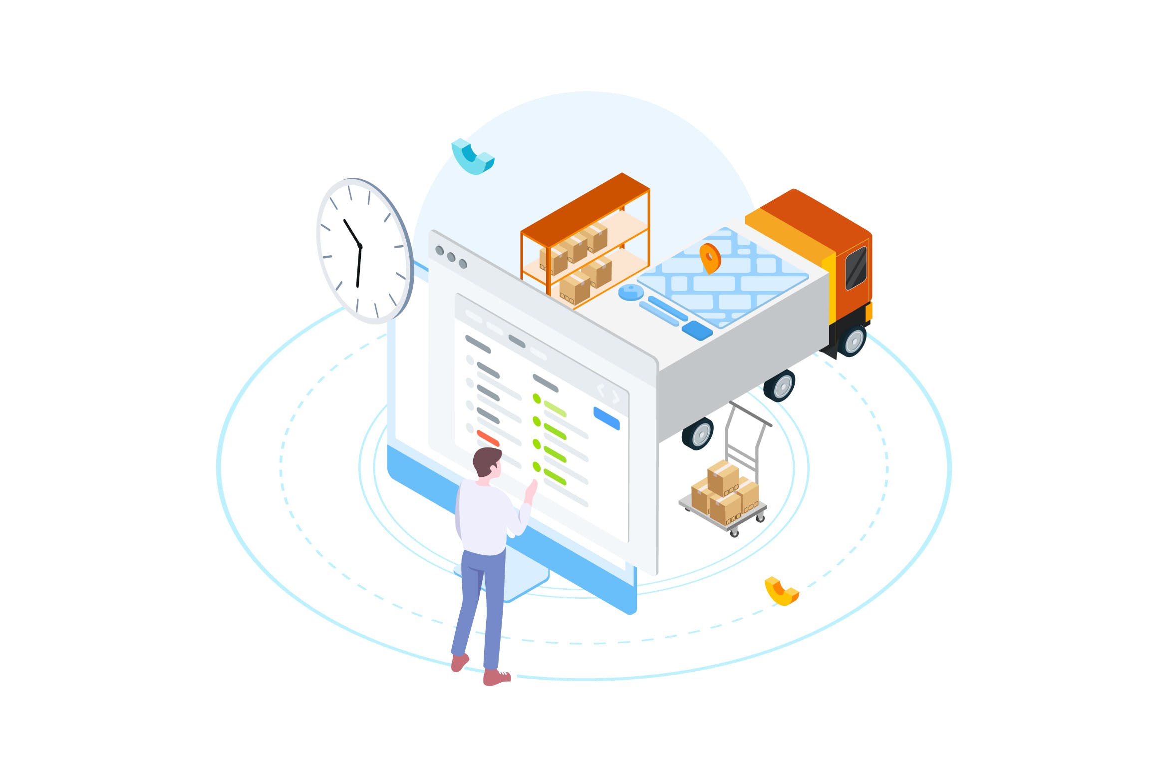 货物仓储管理物联网场景等距概念插画 Goods Management by Finance Isometric – FV插图
