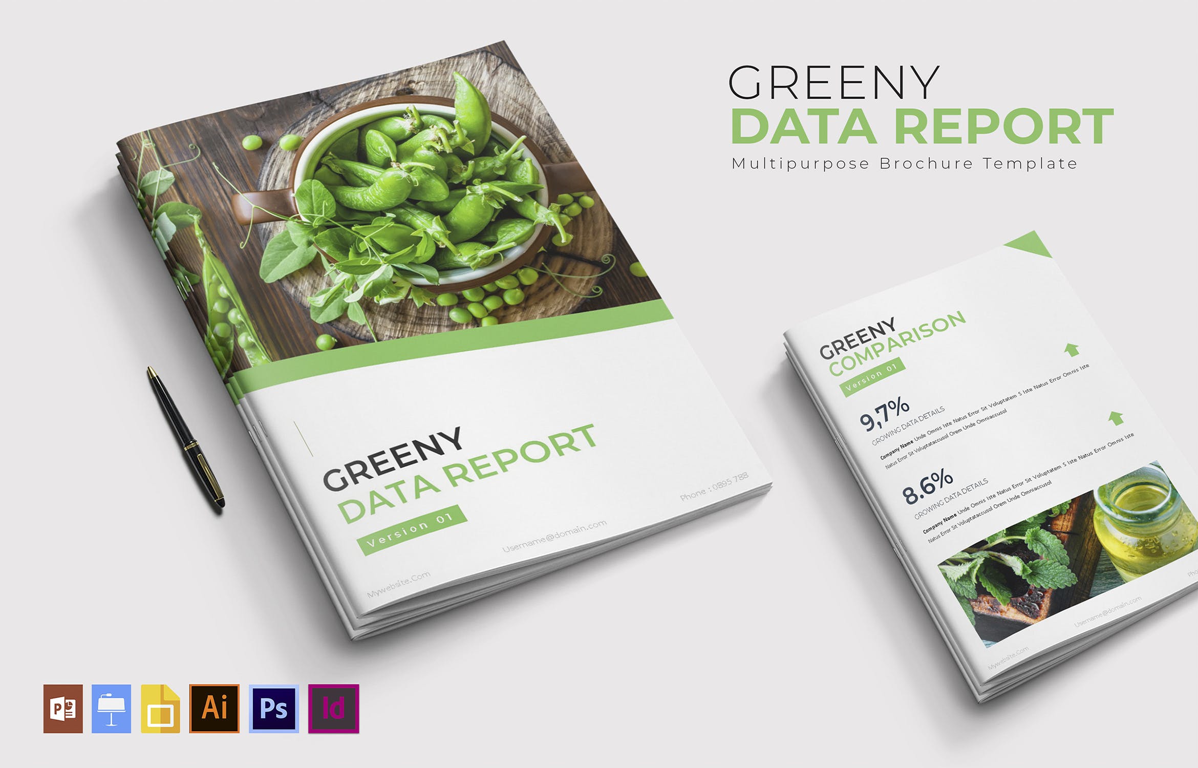 绿色设计风格数据统计分析报告设计模板 Greeny Data Report | Brochure Template插图(2)