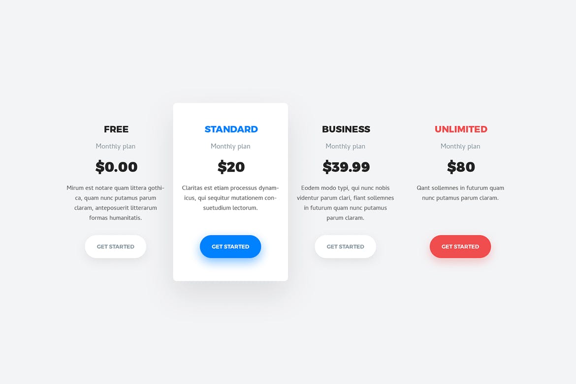 7种设计风格网站服务价格表单设计PSD模板 Soft Material Pricing Table PSD Templates插图(1)