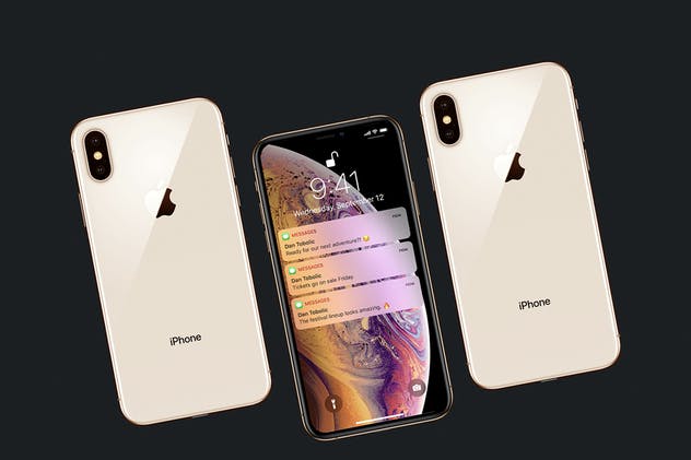 正反面视角iPhone Xs智能手机样机 New iPhone XS Mockup插图(1)
