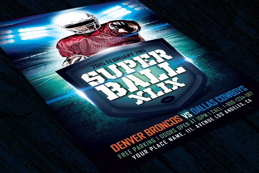 超级球类游戏XLIX传单模板 Super Ball Game XLIX Flyer Template插图(1)