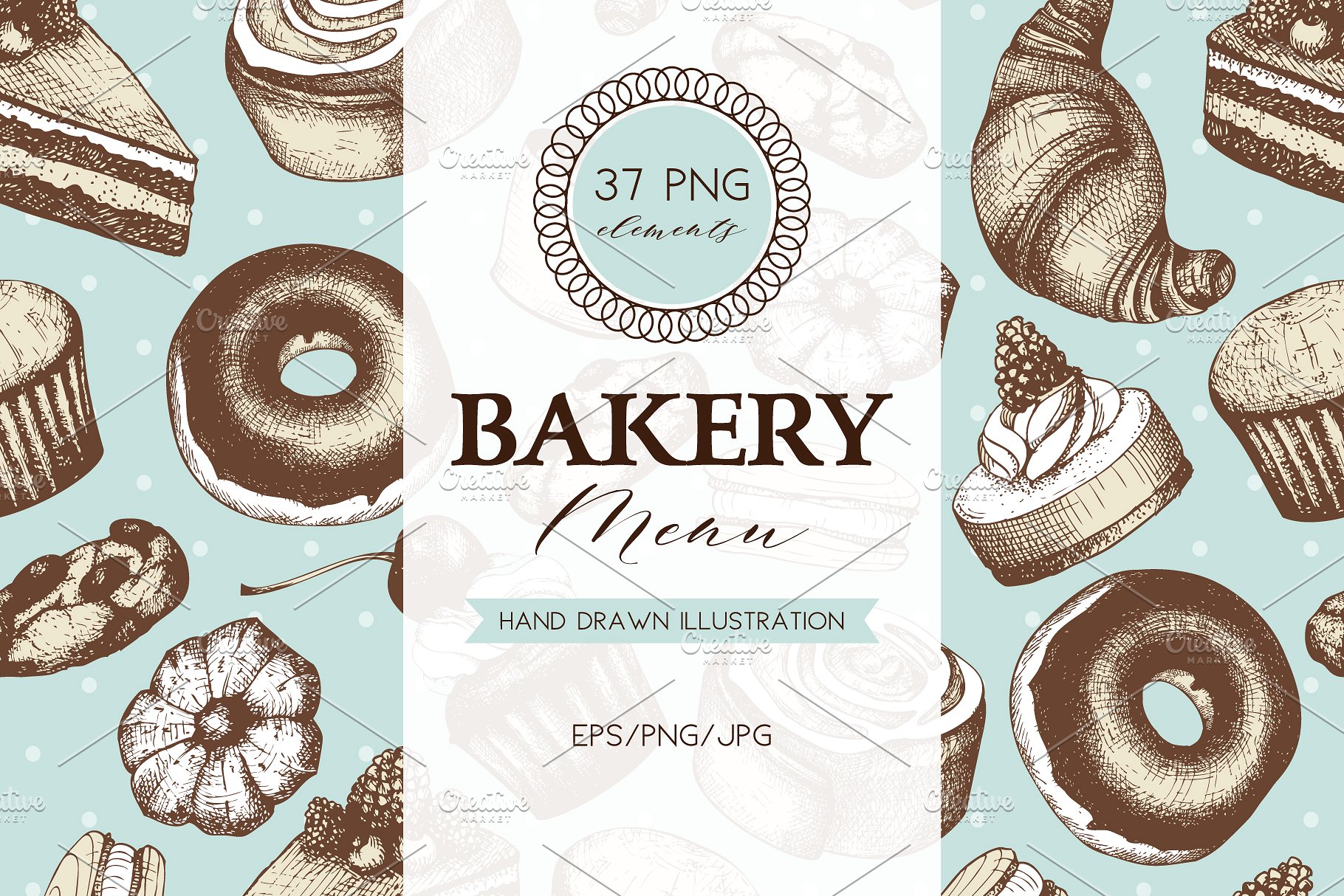 复古面包店手绘素描插画素材合集 Vintage Bakery Menu Designs & Sketch插图