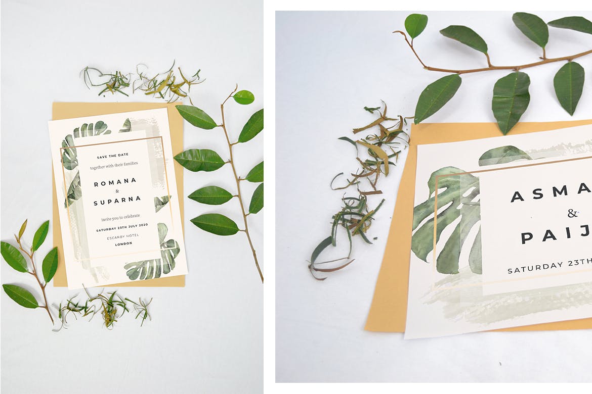 婚礼邀请函设计效果图样机素材库精选模板v4 Beautiful Realistic Wedding Invitation Mockup V4插图(4)