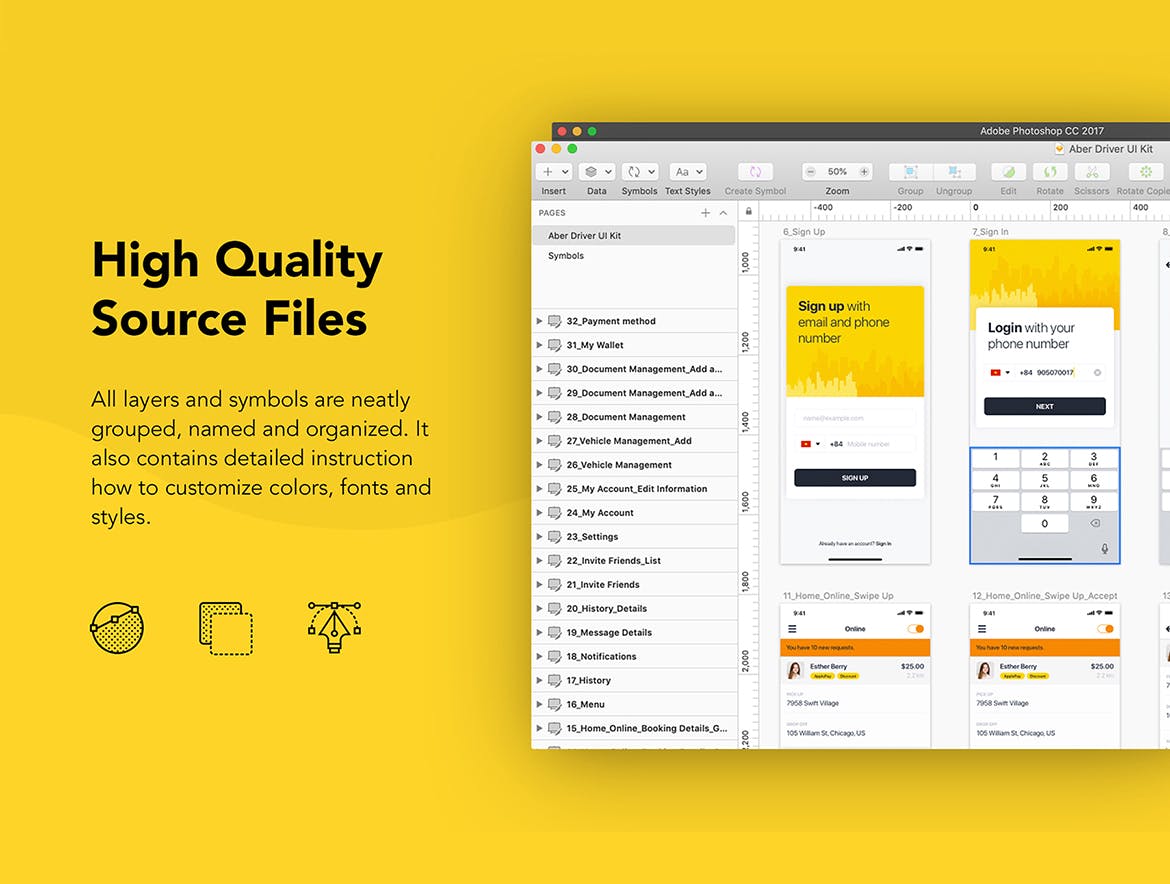 类滴滴出行出租车/网约车打车软件UI设计XD模板 Taxi Driver Booking UI Kit for ADOBE XD插图(5)
