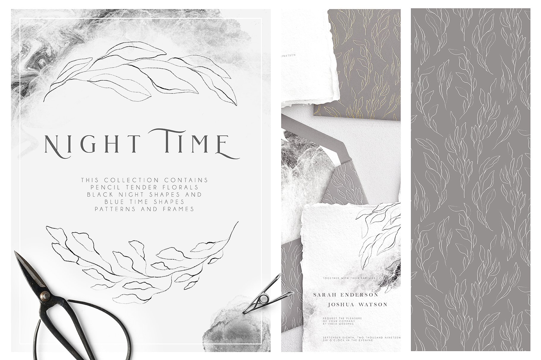 优雅水墨植物花卉元素水彩剪贴画合集 Night Time Collection插图(10)