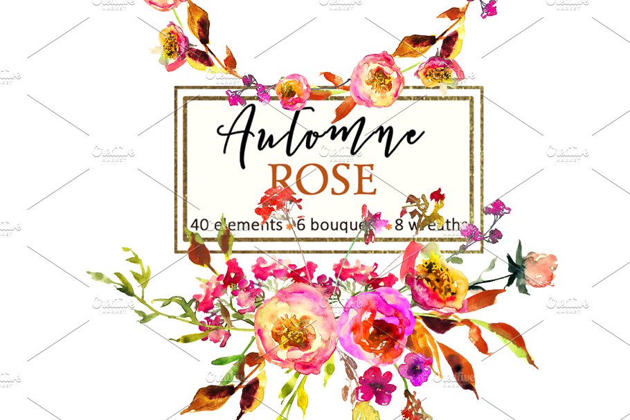 粉色红色花卉水彩剪贴画 Pink Watercolor Florals Clipart插图(14)