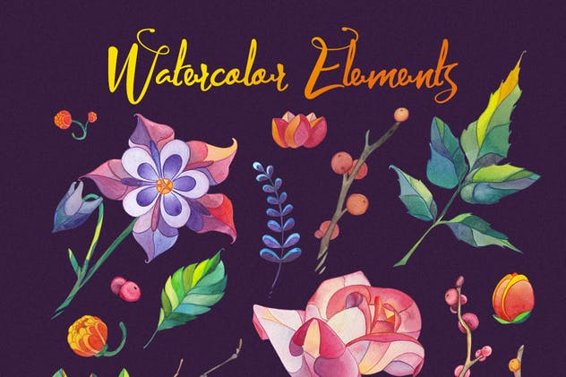 月球花水彩矢量图形插图套装 Lunar Flower Watercolor Graphic Kit插图(1)