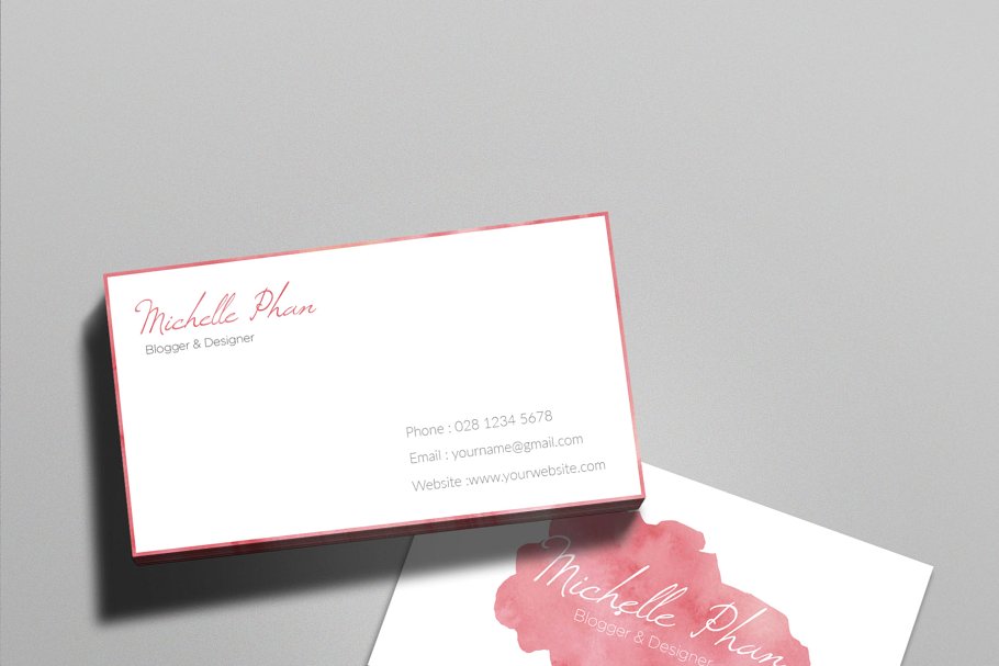 水彩插画企业名片模板 Watercolor business card template插图(1)