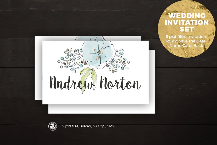 淡蓝色花卉主题婚礼请柬模板 Light Blue Wedding Invitation Set插图(3)