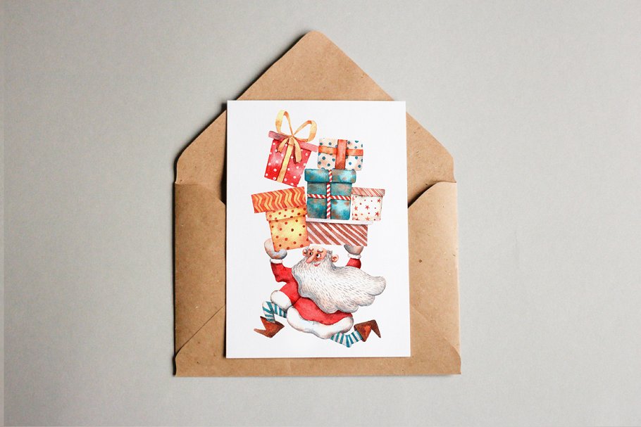 圣诞老人的小帮手水彩插画素材插图(6)