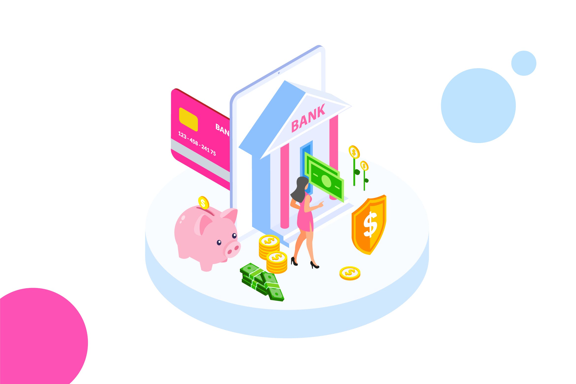 存钱计划金融业务场景矢量等距概念插画v4 Saving Money by Finance Isometric – FV插图