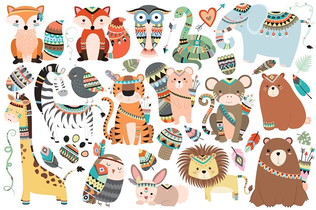 121个部落元素剪贴画合集 121 pc Tribal Vector Clipart Bundle插图(1)
