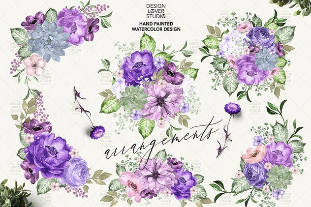 紫罗兰水彩花卉设计插画素材 Ultra violet watercolor design插图(2)