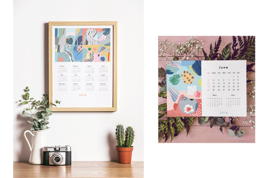 彩色涂鸦印象派日历年历模板 2018 CALENDARS set插图(11)