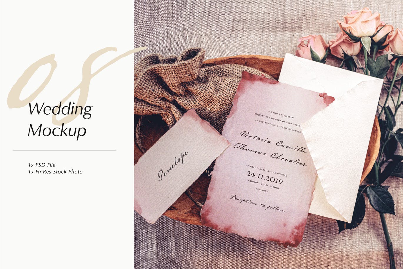 婚礼照片婚礼邀请函优雅风格设计样机素材库精选模板v08 Wedding Photo Mockup 08插图