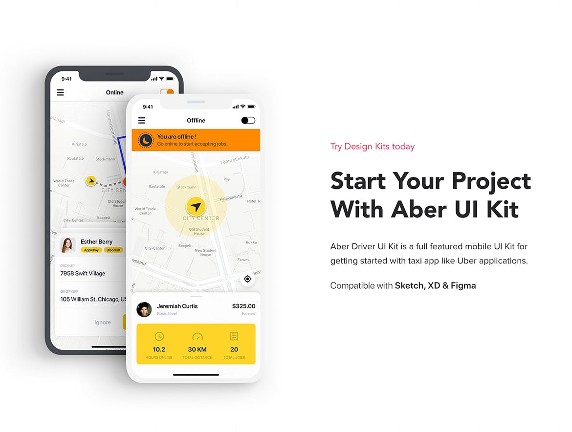 类滴滴出行出租车/网约车打车软件UI设计XD模板 Taxi Driver Booking UI Kit for ADOBE XD插图(4)