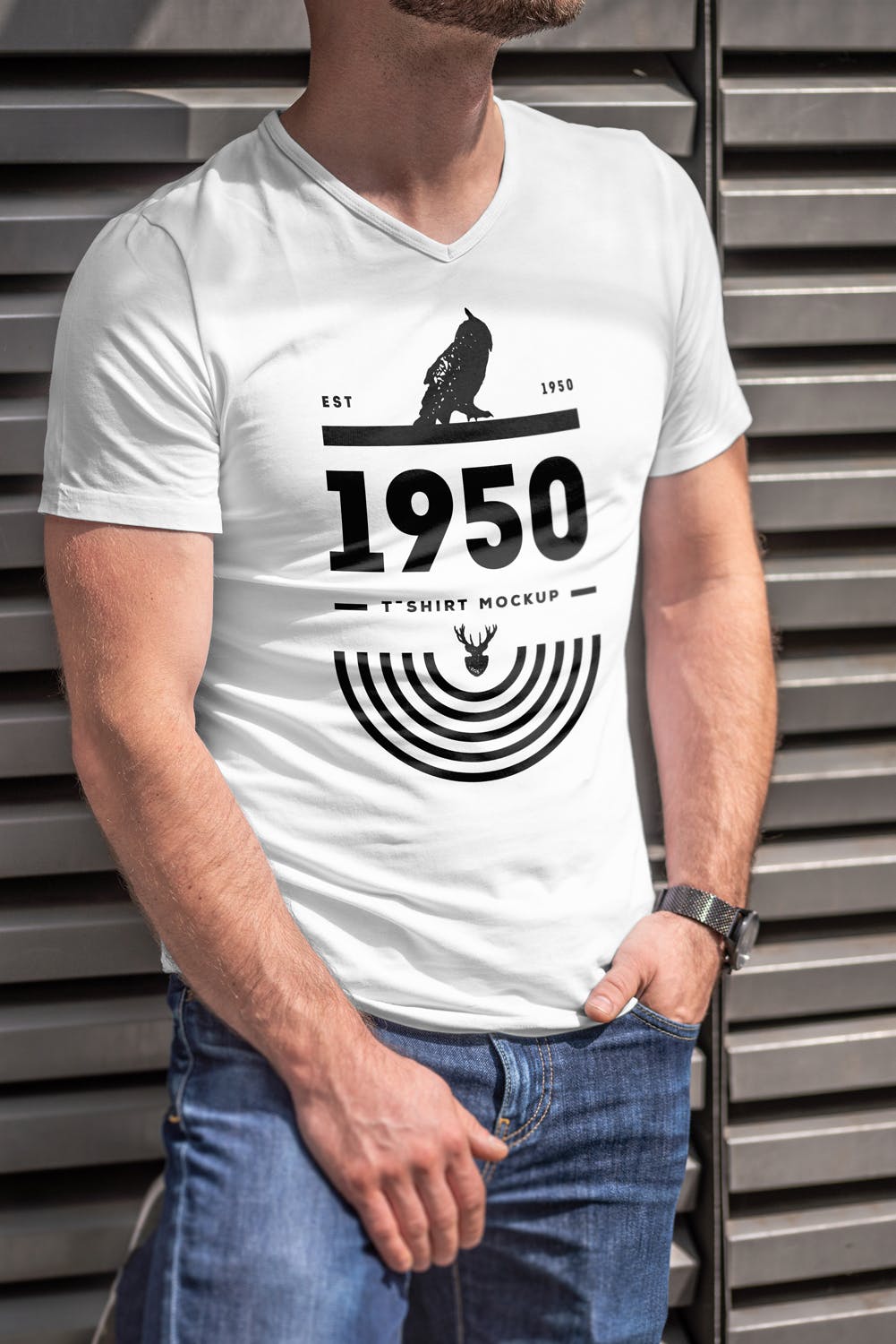 男士印花T恤真实模特上身效果图样机素材库精选模板 T-Shirt Mock-up 5插图(2)