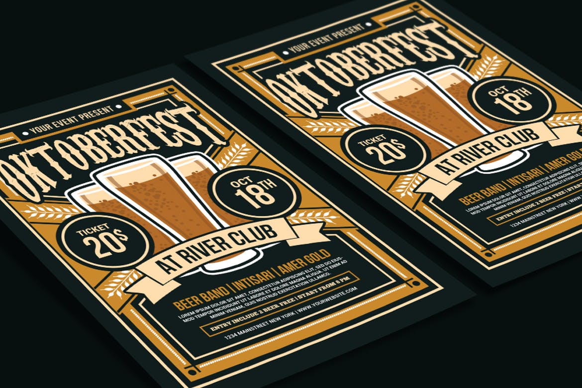复古设计风格啤酒节活动宣传海报设计模板 Oktoberfest Flyer插图(2)