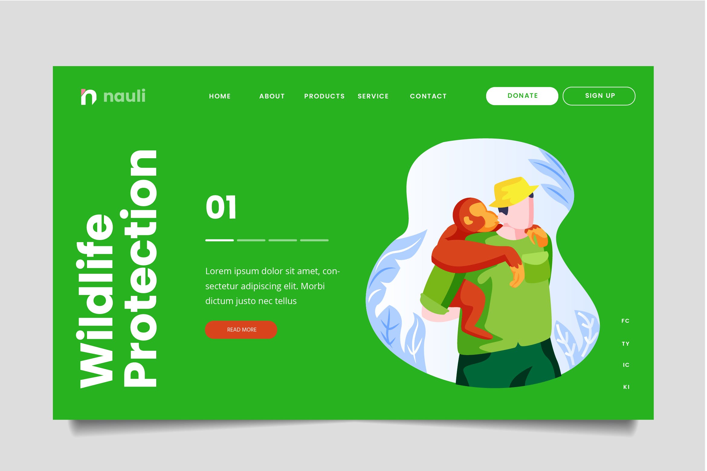 野生动物保护主题网站设计矢量插画素材 Wildlife Protection Web Header PSD and AI Vector插图