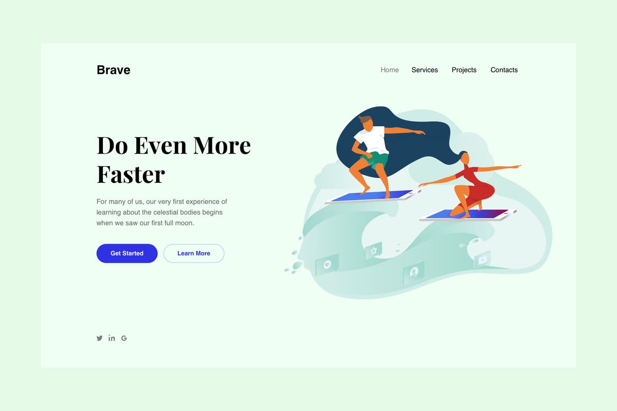 冲浪者概念插画网站着陆页设计模板 Surfers Landing Page Illustration插图