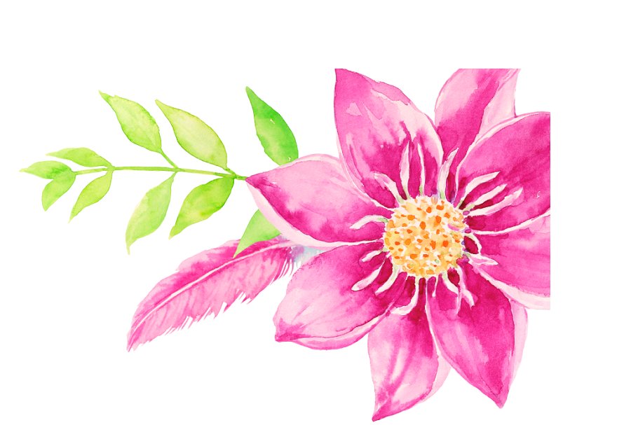 婚礼请柬、结婚贺卡水彩大丽菊花束剪贴画  Watercolor Wedding Dahlia Bouquet插图(2)