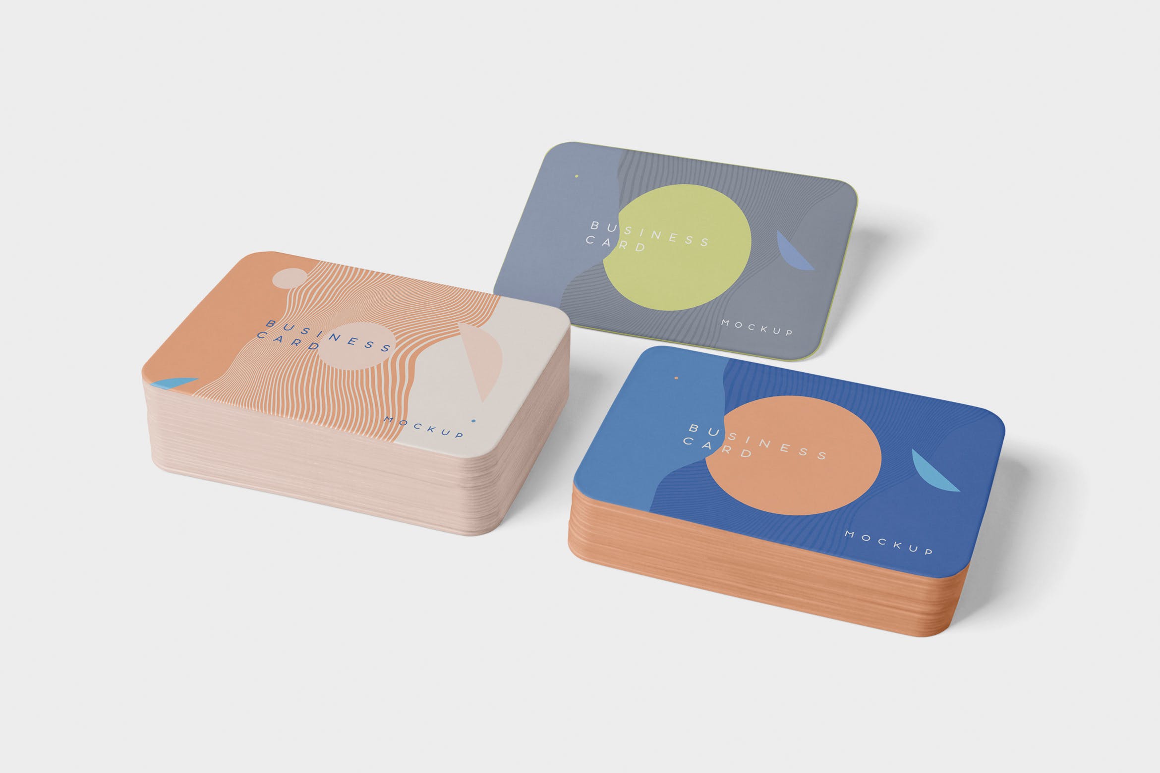 圆角企业名片设计效果图预览样机模板 Business Card Mockup Stack Round Corners插图