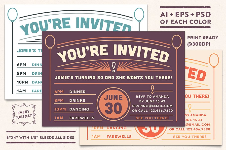 复古风格邀请函明信片设计模板 Invitation Postcard 2 Templates插图