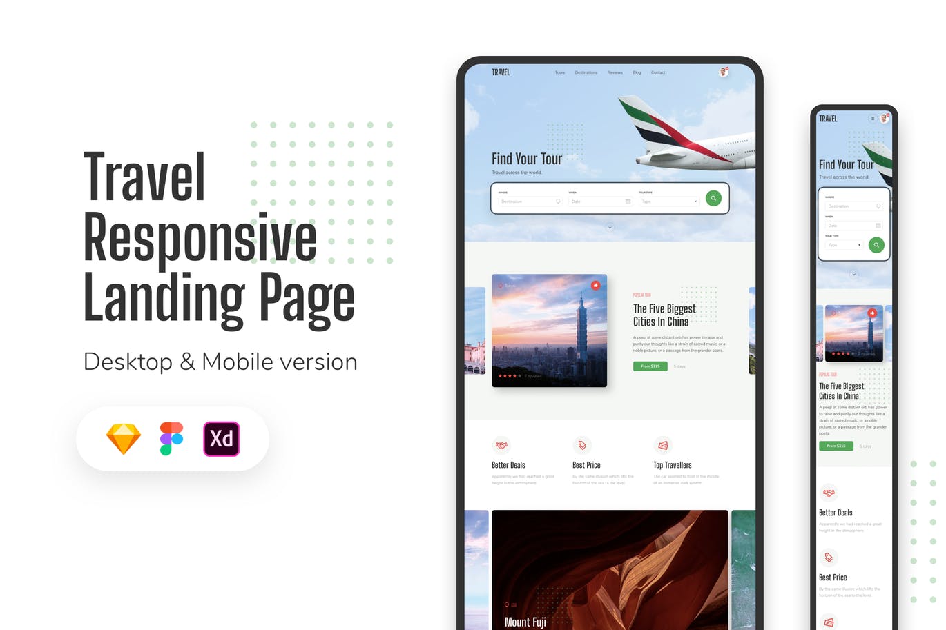 响应式旅游主题网站UI设计套件 Travel Responsive Landing Page插图