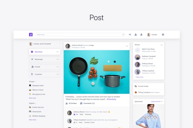 仿Facebook社交网站用户界面UI模板 Clone UI Kit – Social network like Facebook插图(3)