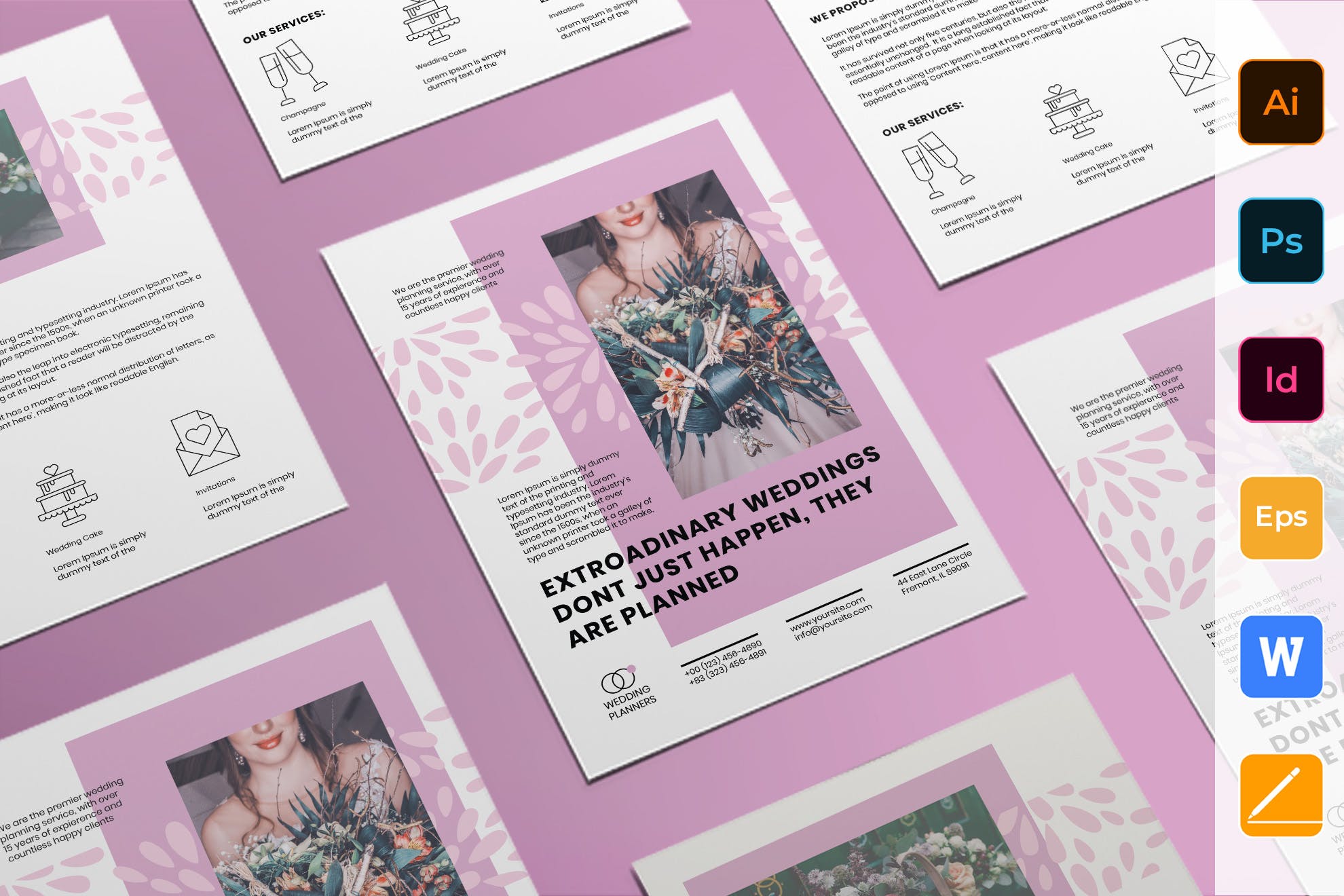 婚礼策划/宴会活动邀请海报传单设计模板素材 Wedding Planner Flyer插图