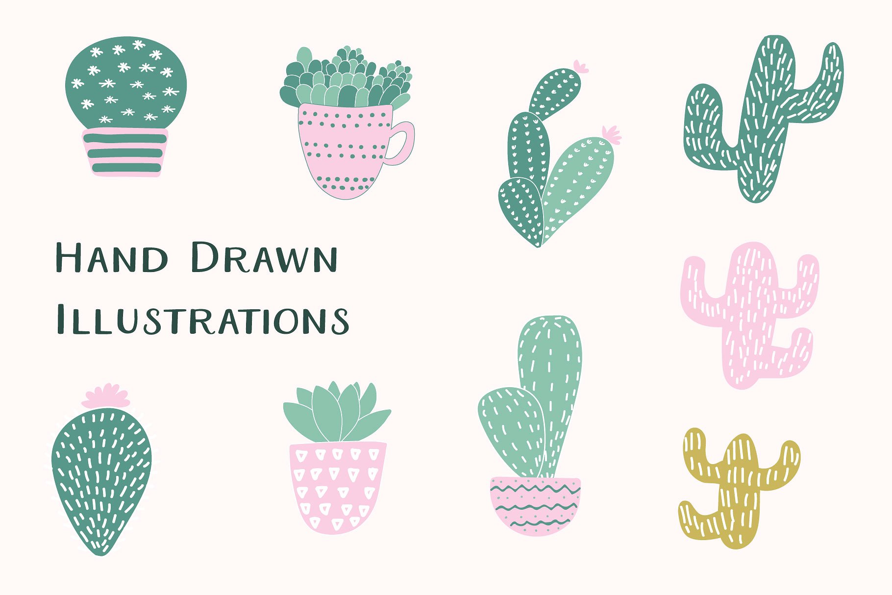 仙人掌无缝矢量图案纹理 Cactus: seamless vector patterns插图(1)