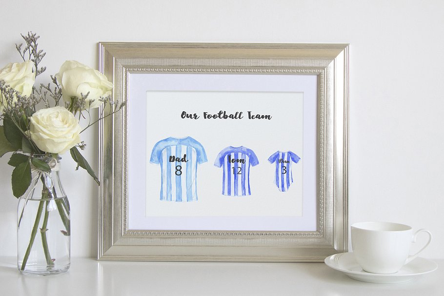 款式各异水彩足球衫剪贴画合集 Watercolor Football Shirt Collection插图(5)