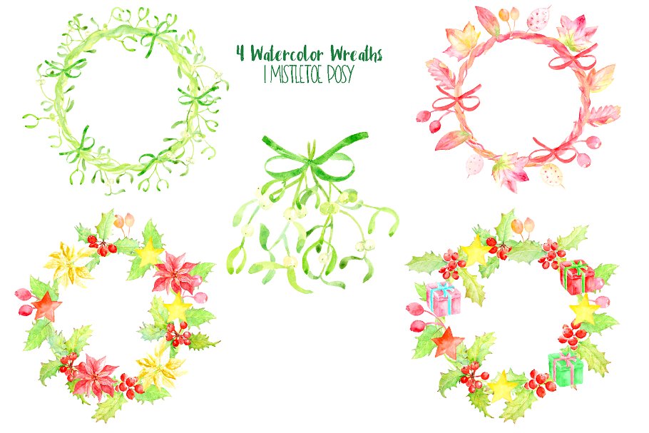 圣诞节主题水彩剪贴画合集 Christmas Clipart Bundle插图(4)