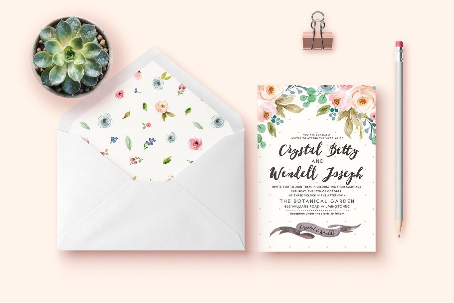 浪漫水彩花卉插画设计套装 Watercolor Romantic Flower插图(1)