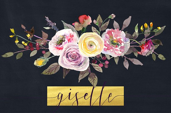 黄色粉色水彩花卉剪贴画合集 Watercolor Pink Yellow Flowers插图(12)