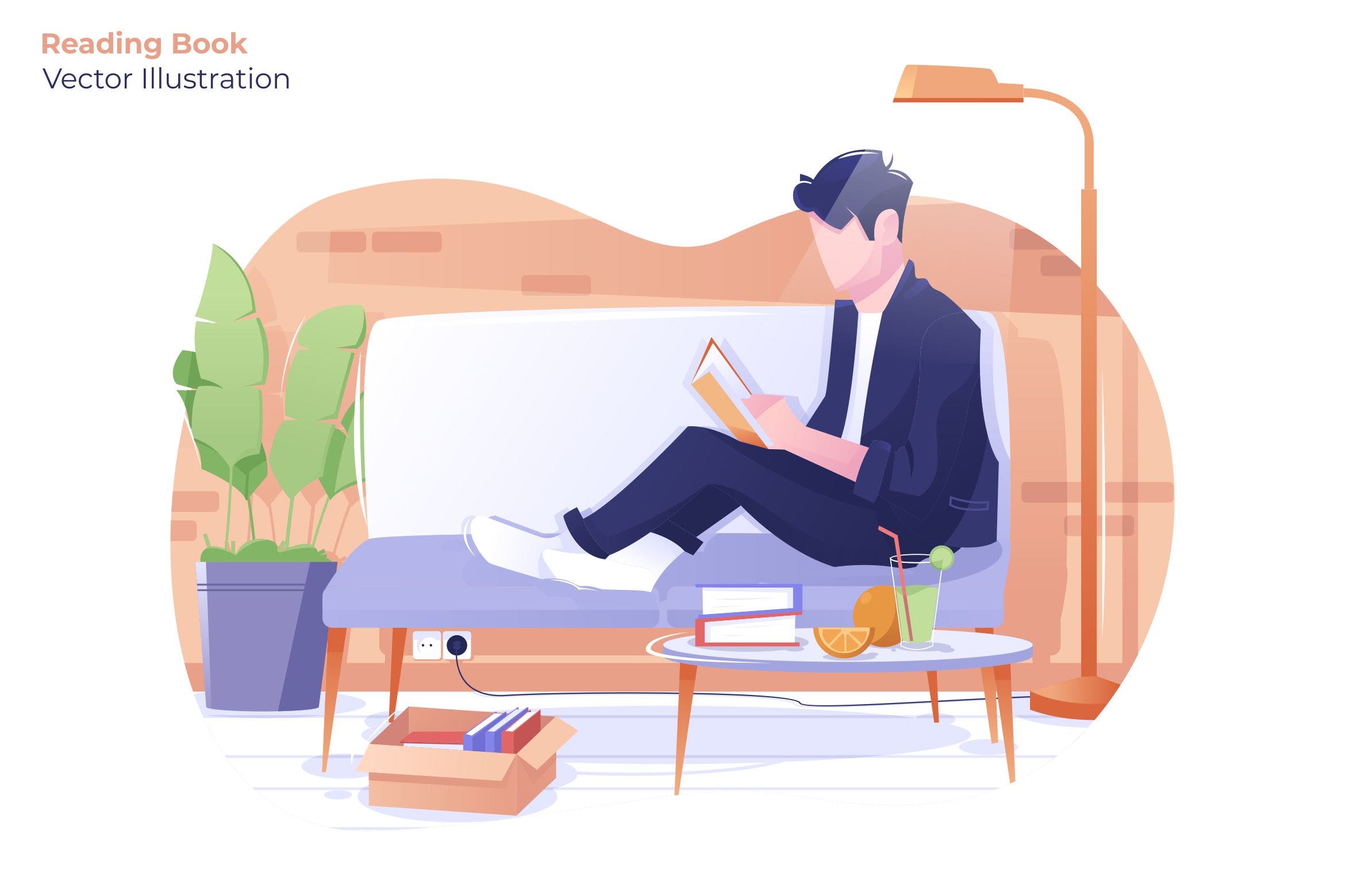 周末家庭阅读场景矢量插画素材 Reading Book – Vector Illustration插图