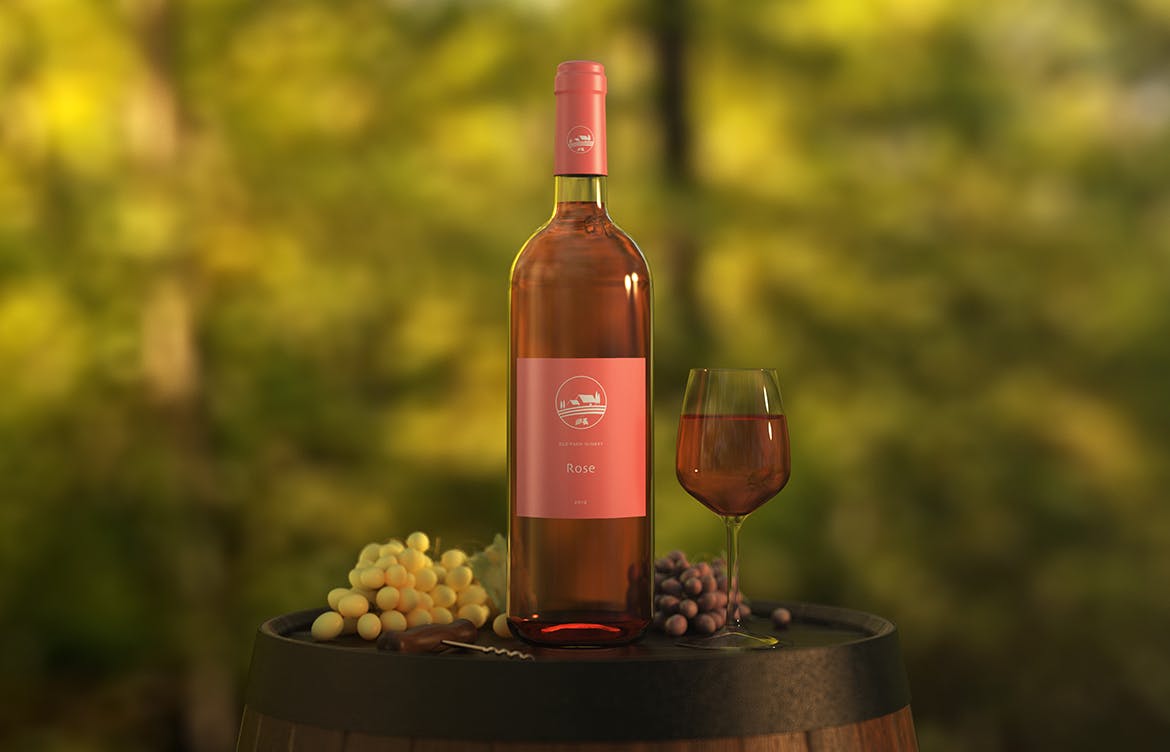 葡萄酒酒瓶贴纸设计图样机模板 High Shoulder Wine Bottle Mockup插图(1)