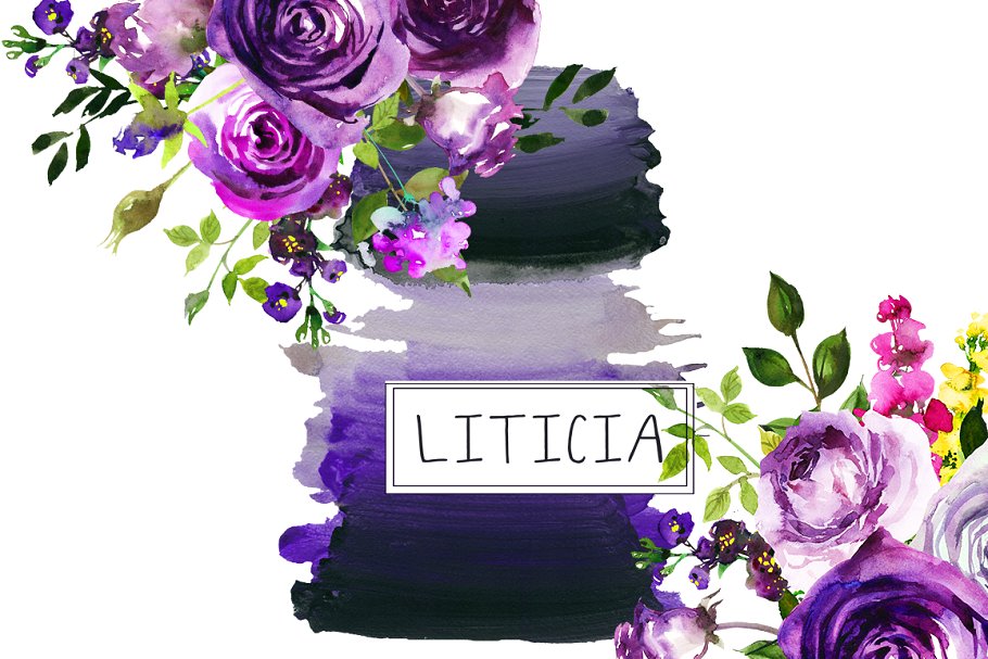 紫罗兰水彩剪贴画合集 Purple Violet Flowers Clipart Set插图(13)