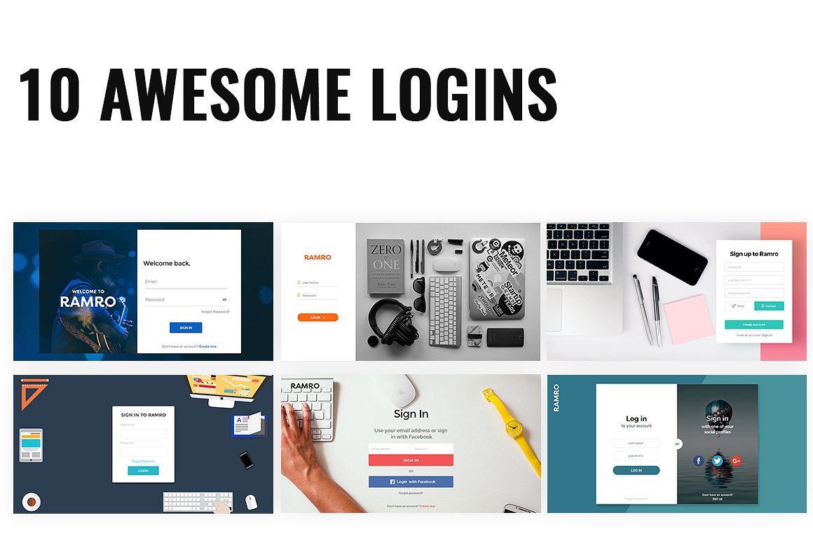 网站注册登录界面模板 Ramro Web UI Kit – Login/Signups插图
