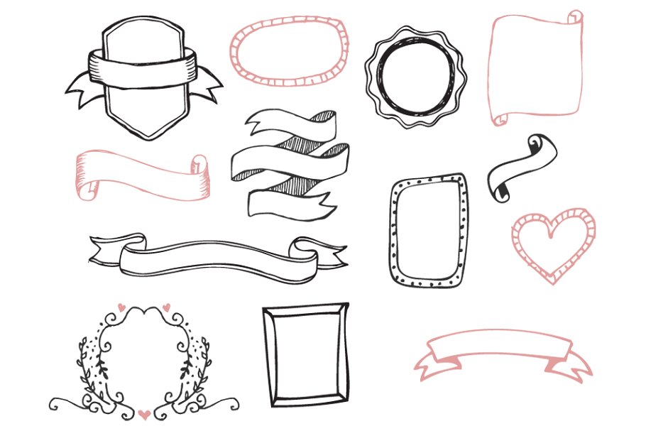 手绘Banner横幅和框架 Hand-Doodled Banners & Frames插图(1)