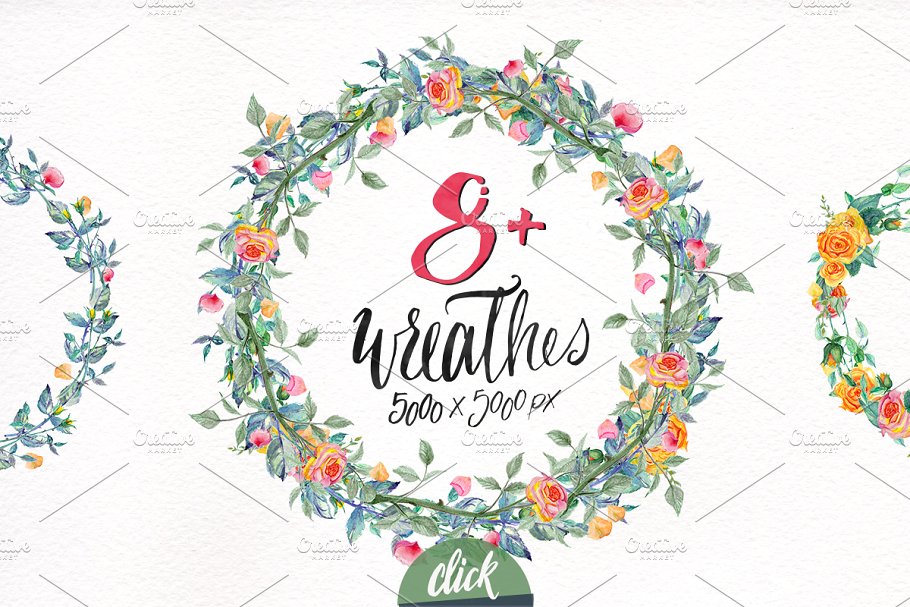 水彩玫瑰花设计DIY套装 Watercolor Roses DIY pack 22elements插图(3)