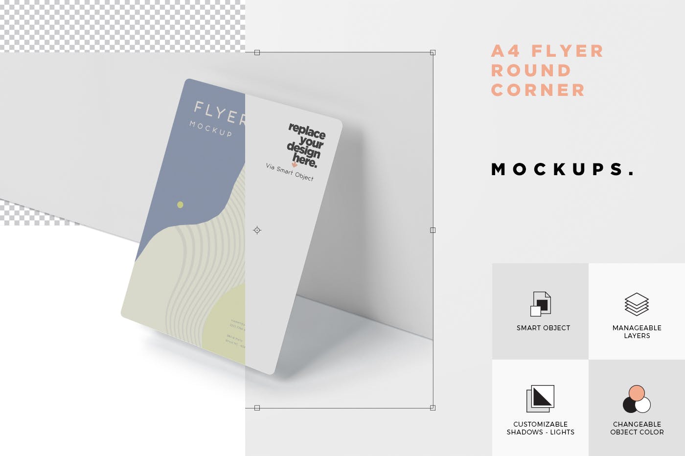 A4/A5尺寸圆角企业传单设计效果图样机 A4 / A5 Flyer Mockup Round Corner插图(5)
