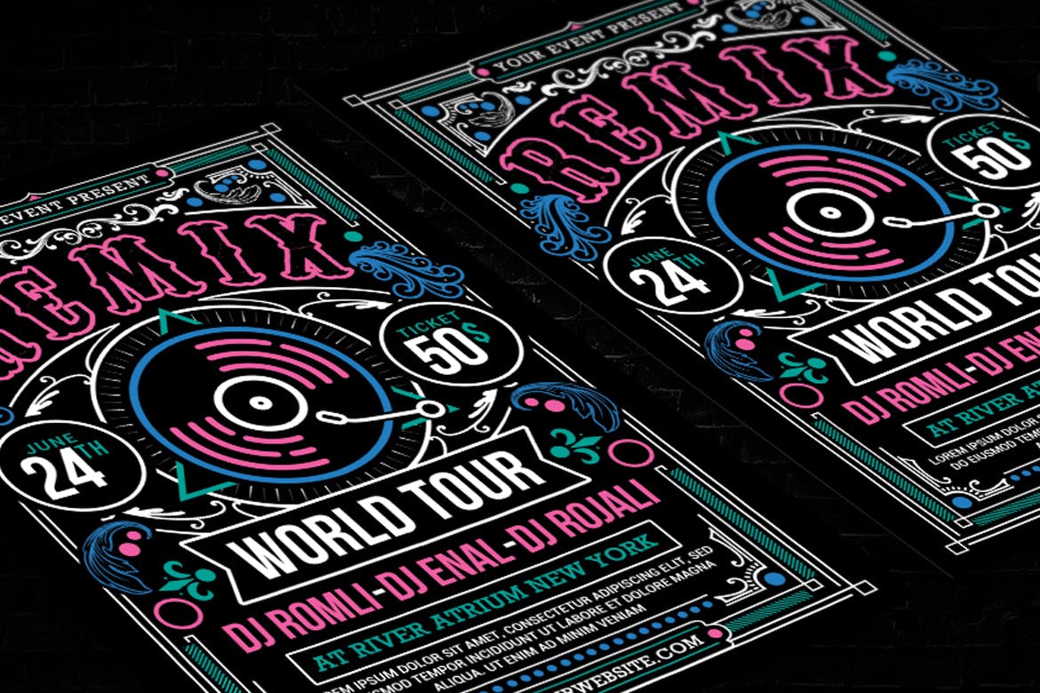 现代DJ音乐活动海报传单素材库精选PSD模板 Modern DJ Event Flyer插图(2)