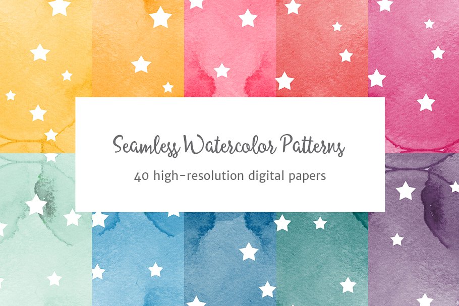 40种多彩无缝图案纹理 Seamless Watercolor Patterns插图(1)