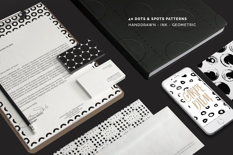 黑白圆点无缝纹理 Black & White Dots Seamless Patterns插图(4)