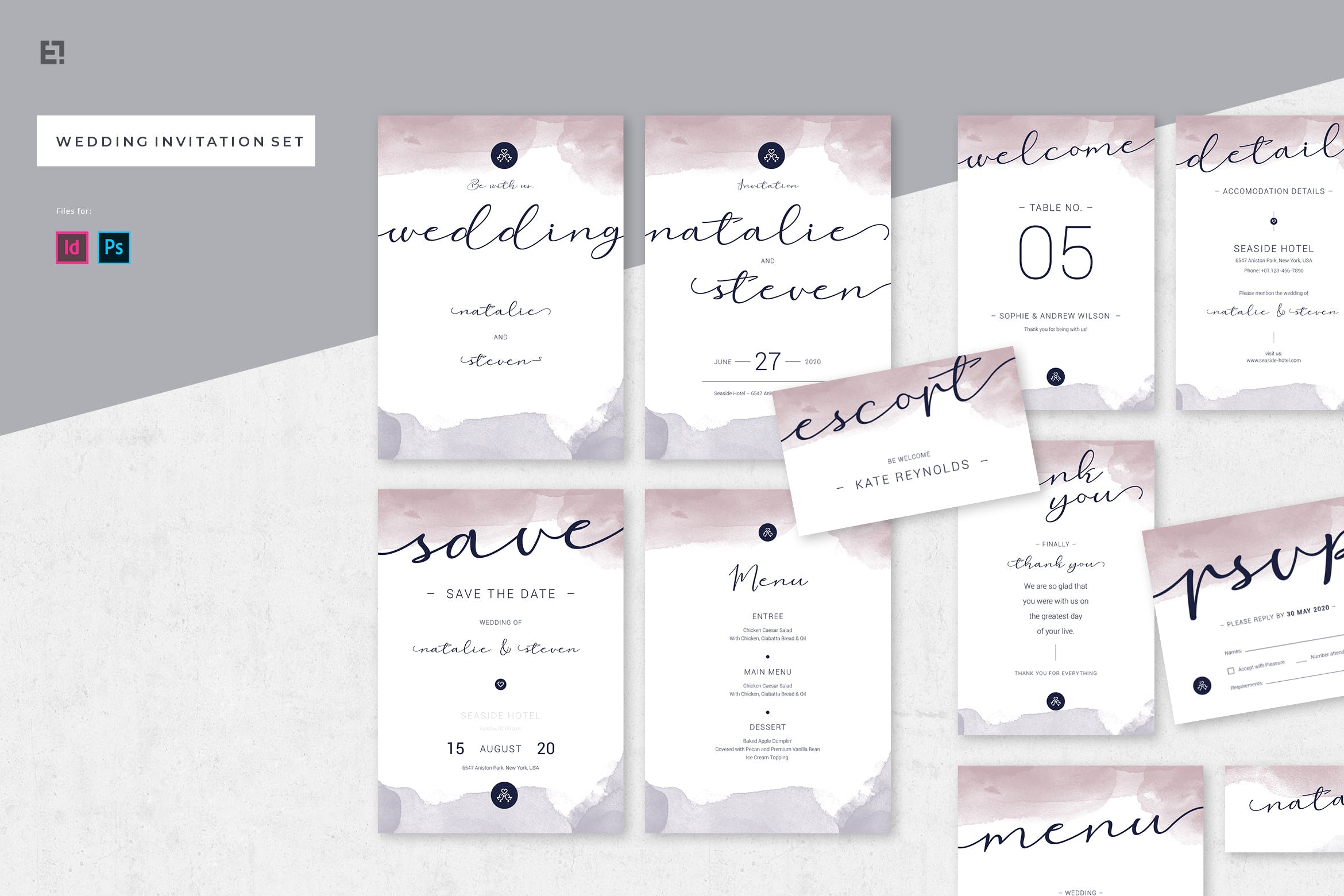 淡水彩艺术婚礼邀请设计素材包v2 Wedding Invitation插图