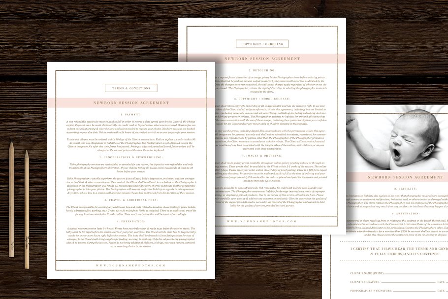新生儿摄影服务合同协议书模板 Photographer Contract Template插图(1)