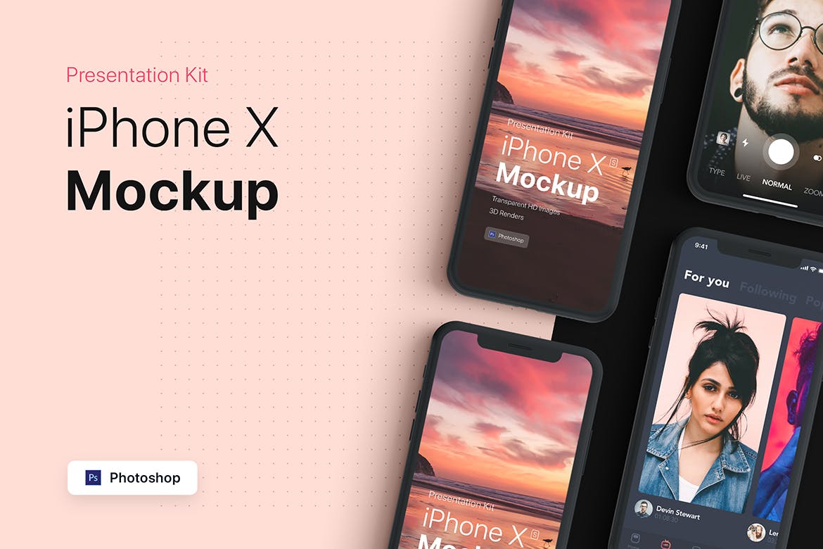 APP界面设计截图预览iPhone 8手机样机模板v2 Presentation Kit – iPhone showcase Mockup插图(1)