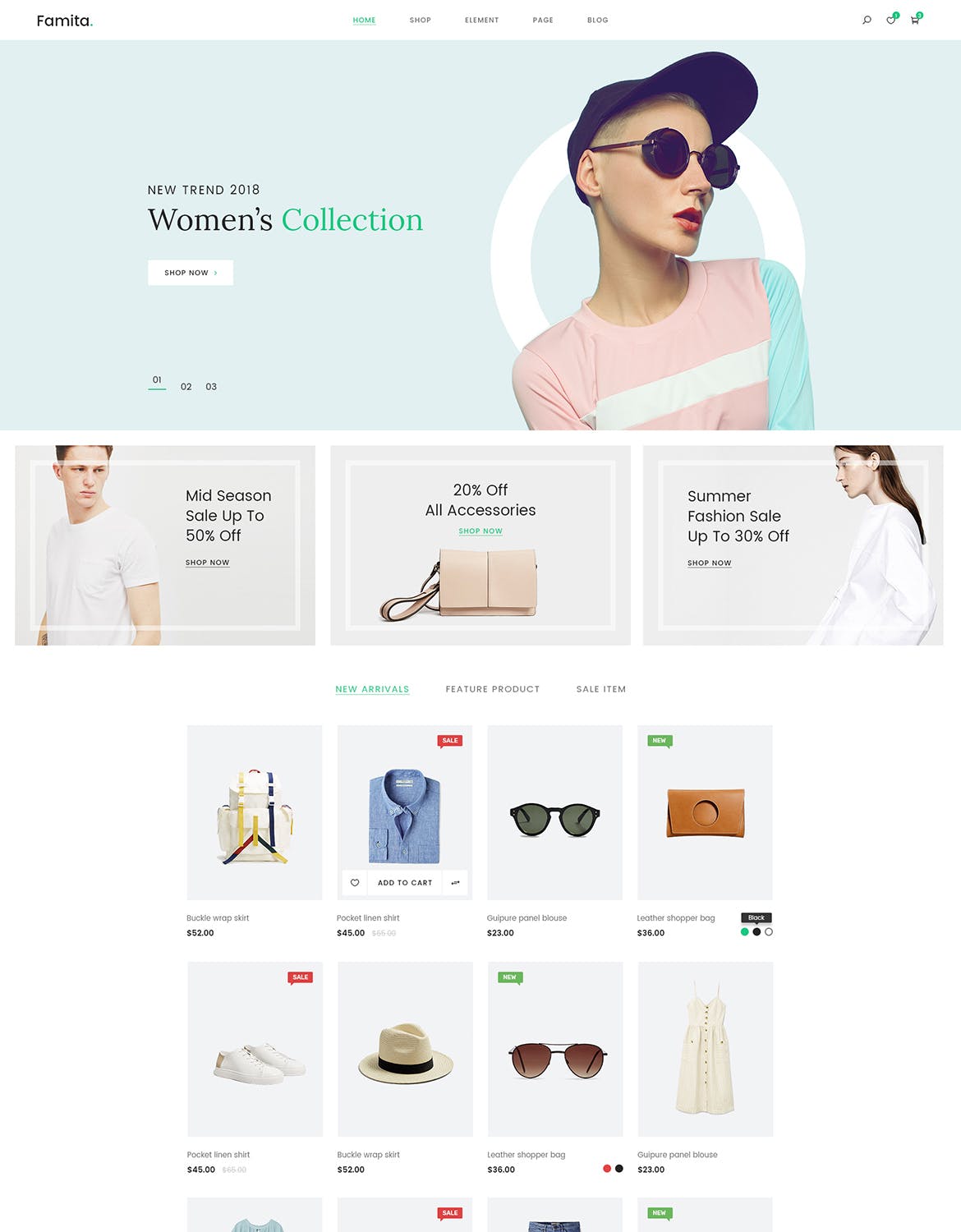 现代极简设计理念网上商城设计PSD模板 Famita | Minimalist WooCommerce Psd Template插图(1)