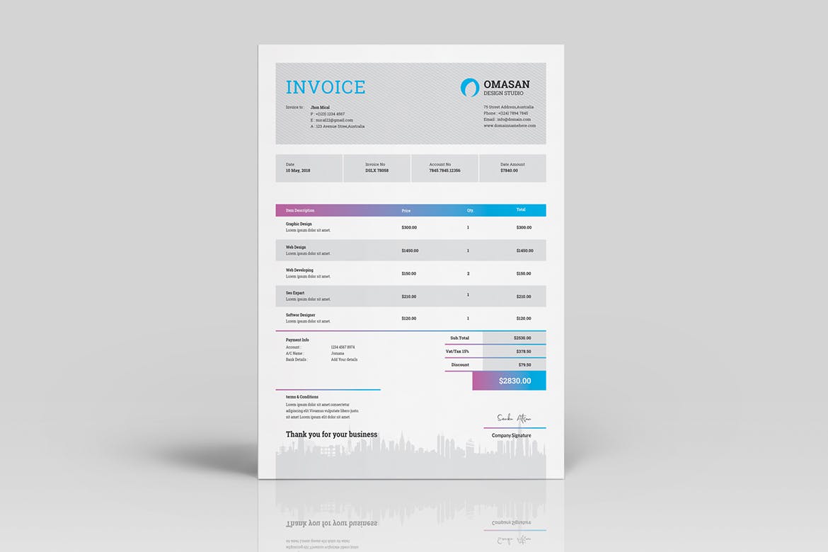 企业发票票据报价单设计模板v04 Invoice Template 04插图(3)